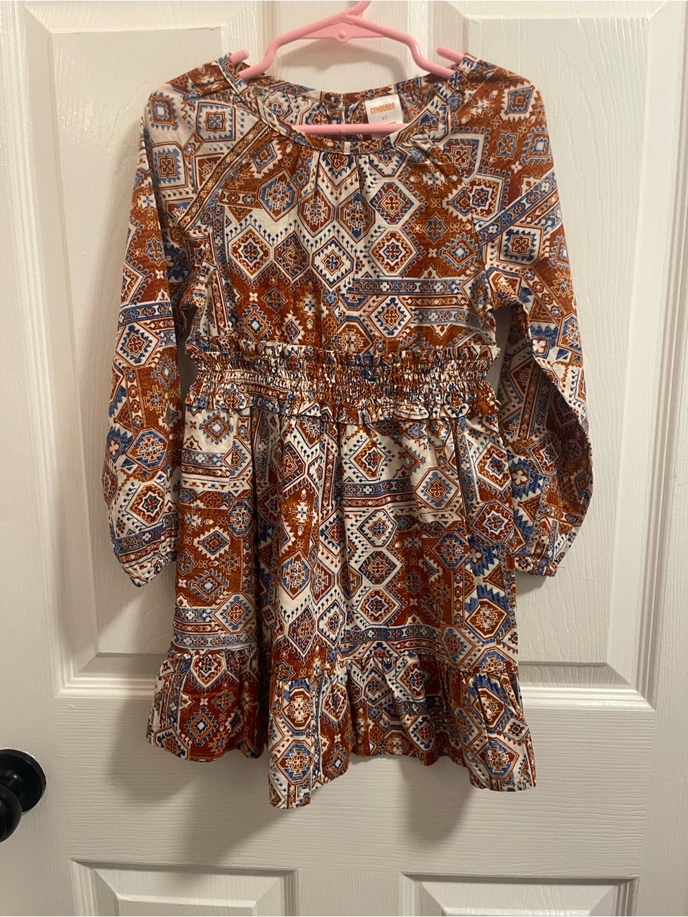 Gymboree Rust and Blue Tile-Print Long Sleeve Dress